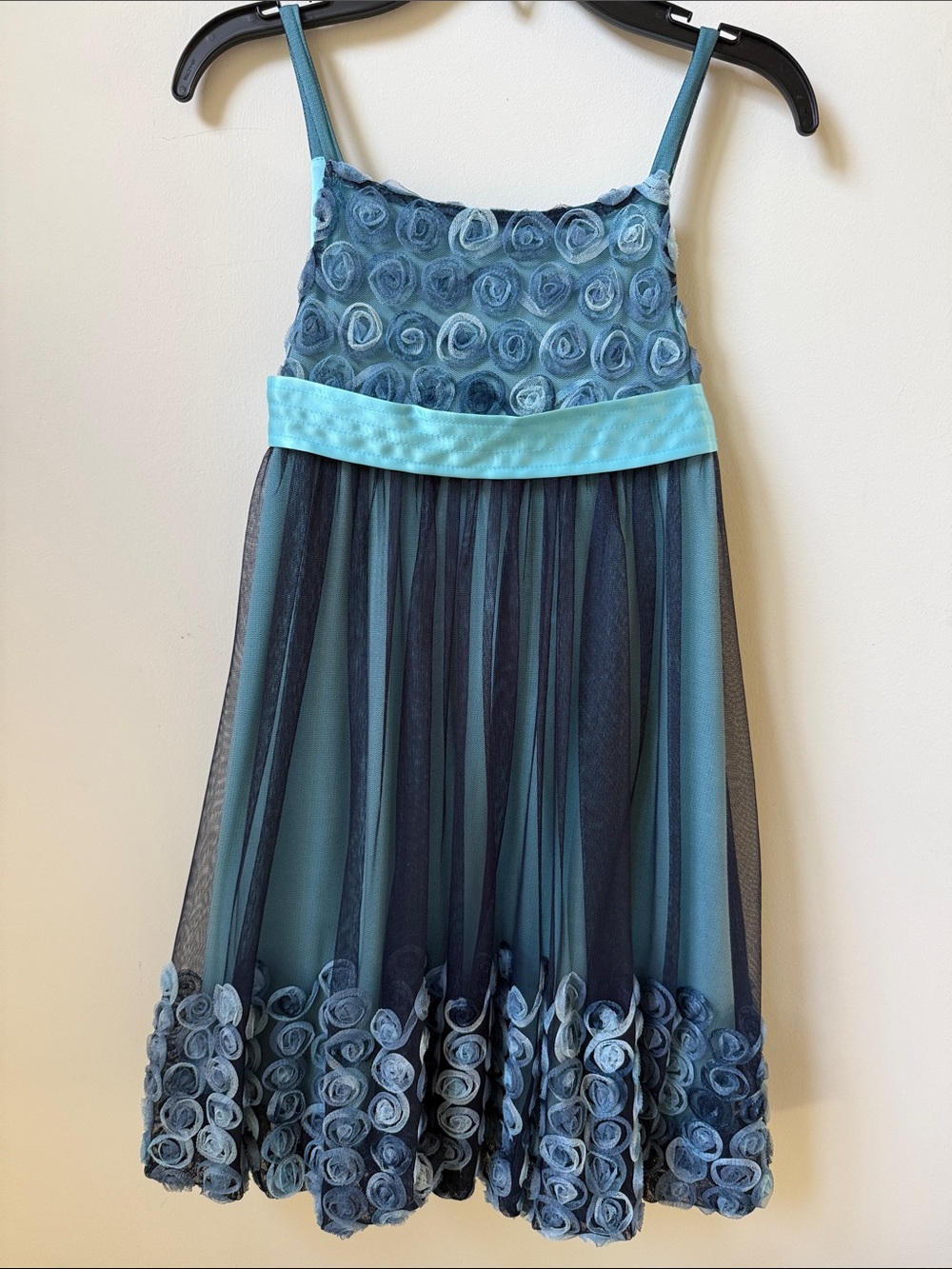 Bonnie Jean Teal Blue Floral Hem Tulle Dress Girls Size 10
